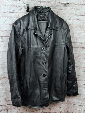 colebrook & Co. Black Leather Button-Up Jacket Large Men's